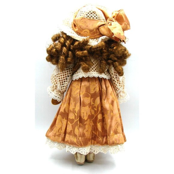 Collectors Choice 16" Porcelain Doll Victorian Style Pigtail Red Curls Dress Hat - Picture 2 of 11